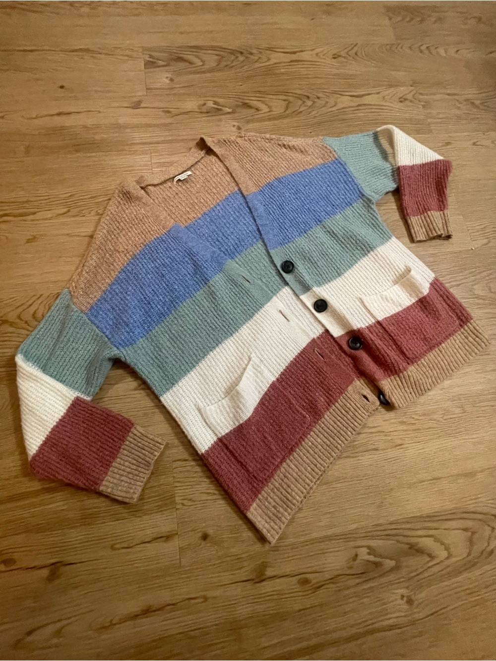 American Eagle Striped Multicolor Button-Front Women’s Cardigan Sweater